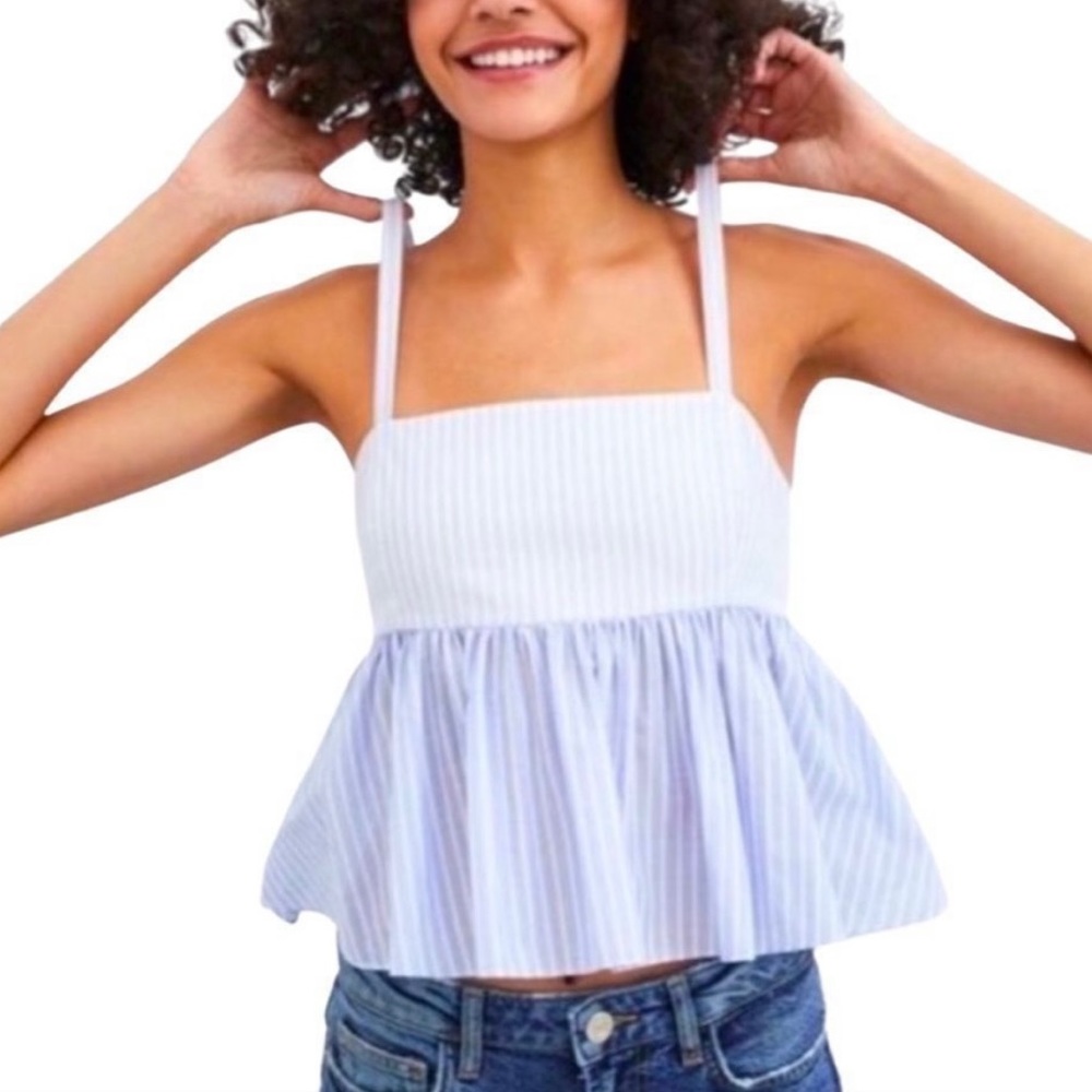 Zara Blue Striped Babydoll Peplum Tank Top
